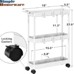 Simple Houseware 3-Tier Slim Rolling Cart with Handle and Hooks for Kitchen and Bathroom Trolley, White