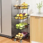Fruit Vegetable Basket for Kitchen Organizers - 4 Tier Stackable Metal Wire Basket Stand, Black