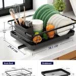 Kitsure Dish Drying Rack for Kitchen Counter - Space-Saving Stainless Steel Dish Drainer with Cutlery Holder, Kitchen Storage & Organisation, 29.0 x 38.1 x 12.7 cm, Black